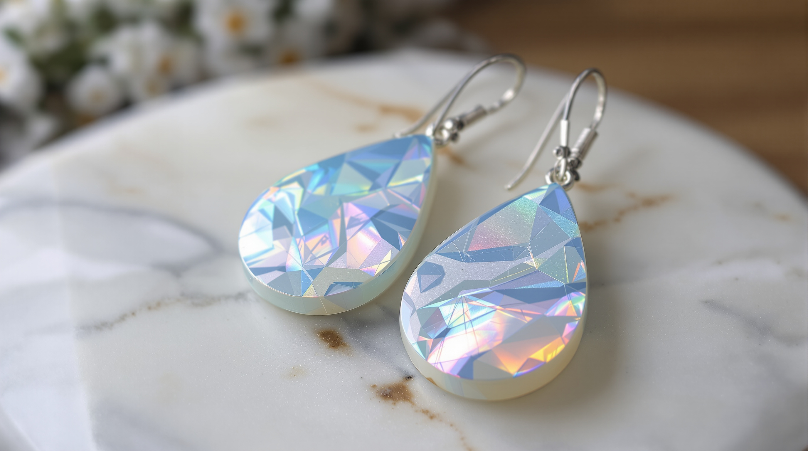 Drop earrings in luminous polymer clay